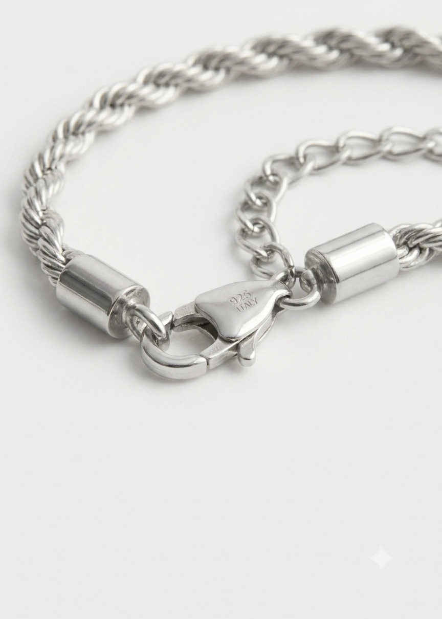 3MM 925 Silver  Classic Rope Link Bracelet for Men