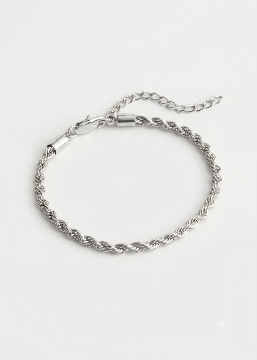 3MM 925 Silver  Classic Rope Link Bracelet for Men