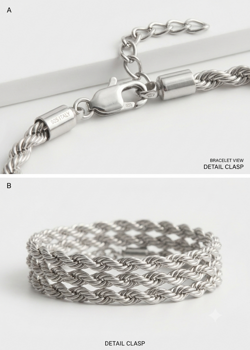 3MM 925 Silver  Classic Rope Link Bracelet for Men